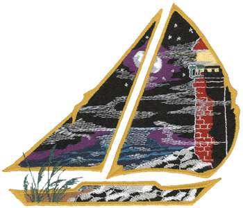 Lighthouse W/ Sailboat Machine Embroidery Design