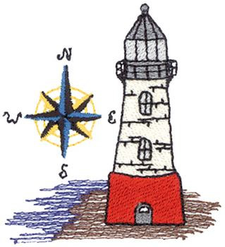 Lighthouse And Compass Machine Embroidery Design
