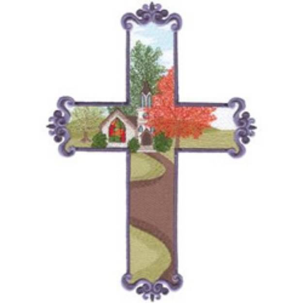 Picture of Church In Cross Machine Embroidery Design