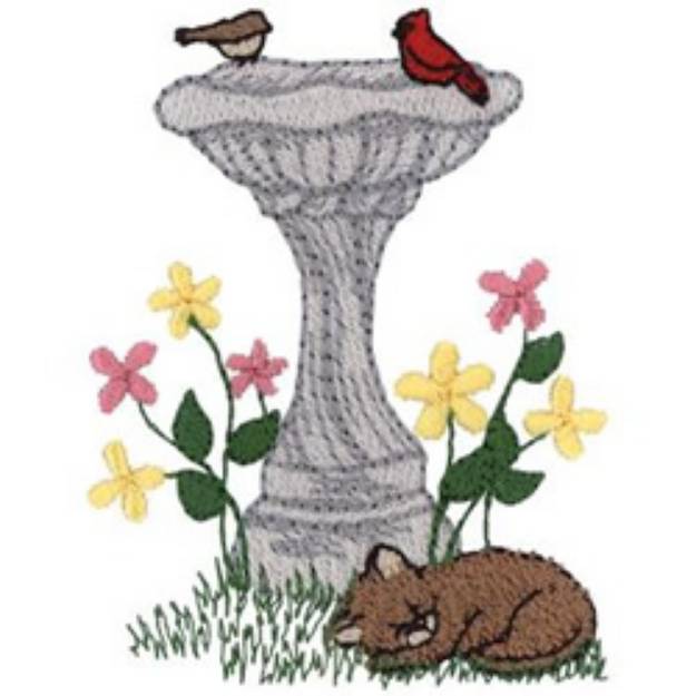 Picture of Birdbath Scene Machine Embroidery Design