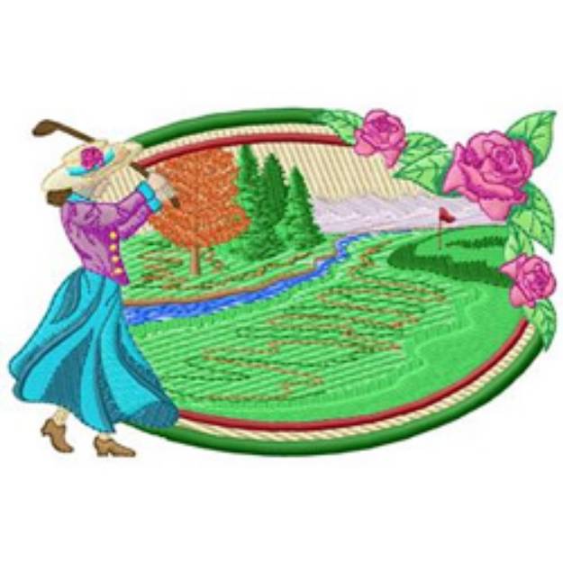 Picture of Vintage Golf Scene Machine Embroidery Design