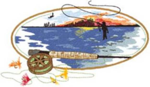 Picture of Fishing Scene Machine Embroidery Design