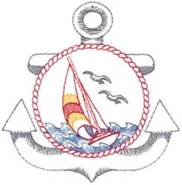 Picture of Sailboat In Anchor Machine Embroidery Design