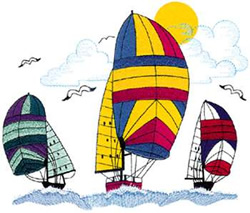 Three Sailboats Scene Machine Embroidery Design