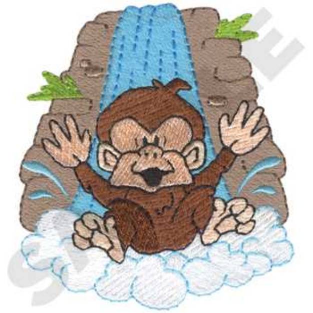 Picture of Monkey In Waterfall Machine Embroidery Design