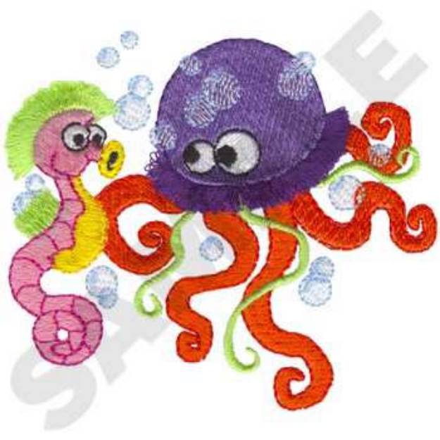 Picture of Jellyfish With Seahorse Machine Embroidery Design