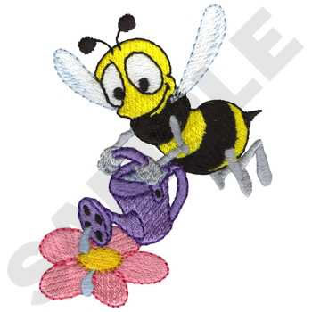 Bee Watering Flowers Machine Embroidery Design