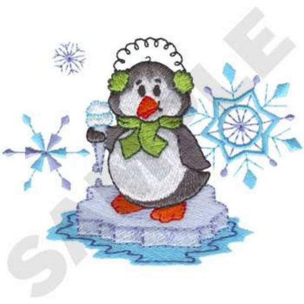 Picture of Penguin And Snowflakes Machine Embroidery Design