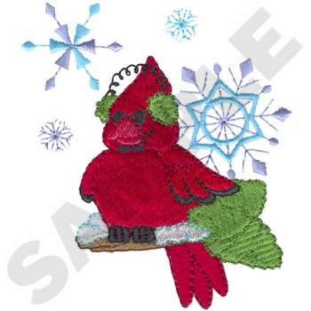 Picture of Cardinal and Snowflakes Machine Embroidery Design