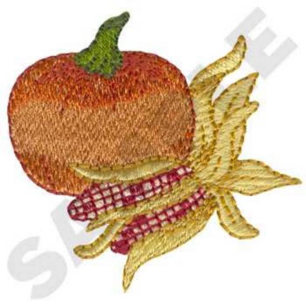 Picture of Pumpkin With Corn Machine Embroidery Design