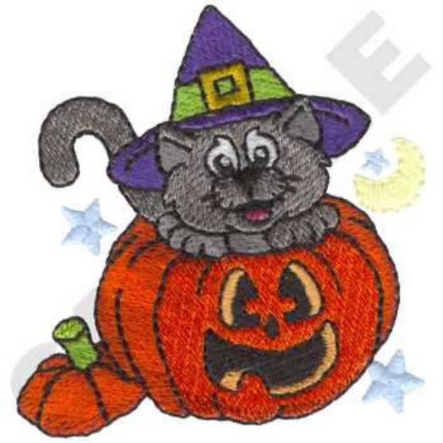 Picture of Jack-o-lantern Kitty Machine Embroidery Design