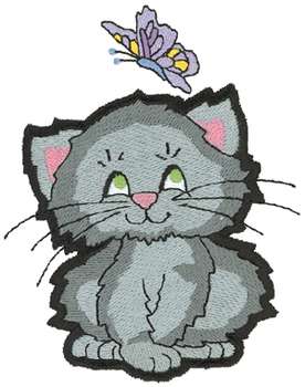 Kitten With Butterfly Machine Embroidery Design
