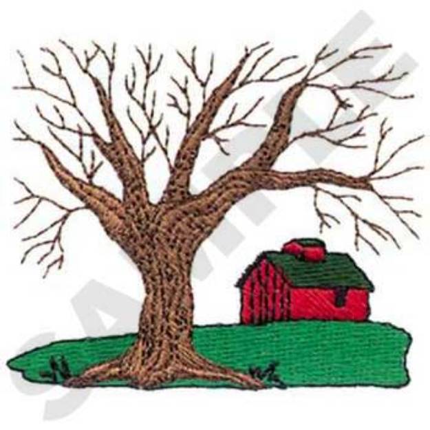 Picture of Tree With Barn Machine Embroidery Design