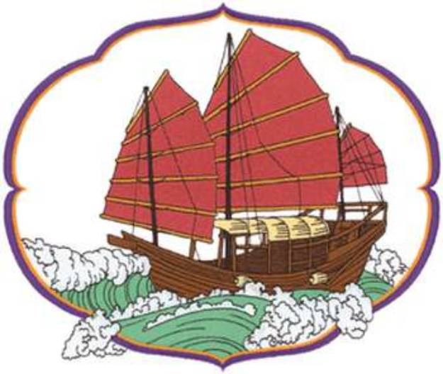 Picture of Chinese Junk Scene Machine Embroidery Design