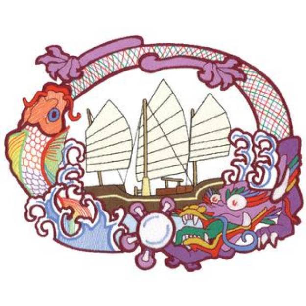 Picture of Chinese Junk Boat Logo Machine Embroidery Design