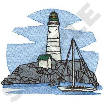 Lighthouse With Sailboat Machine Embroidery Design