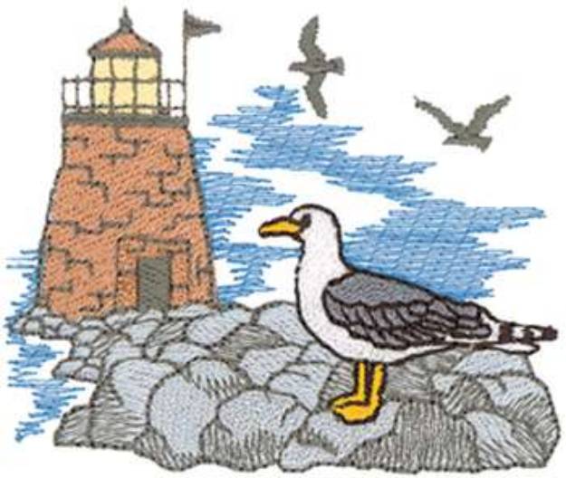 Picture of Lighthouse W/ Seagulls Machine Embroidery Design