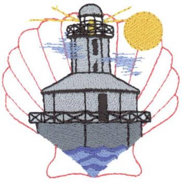 Picture of Lighthouse With Shell Machine Embroidery Design