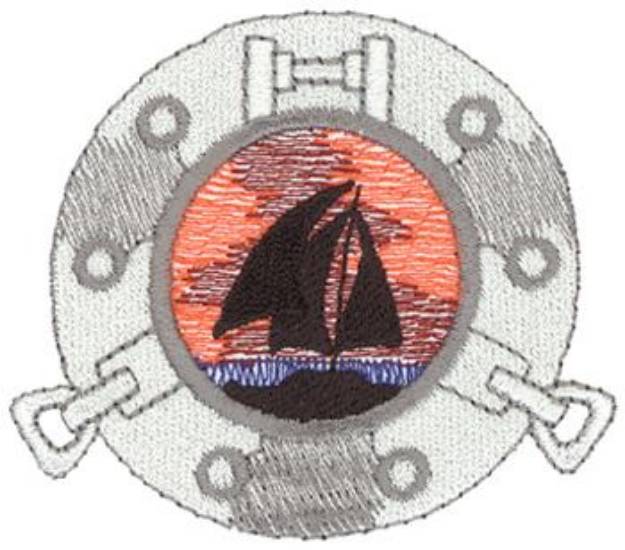 Picture of Porthole With Sailboat Machine Embroidery Design