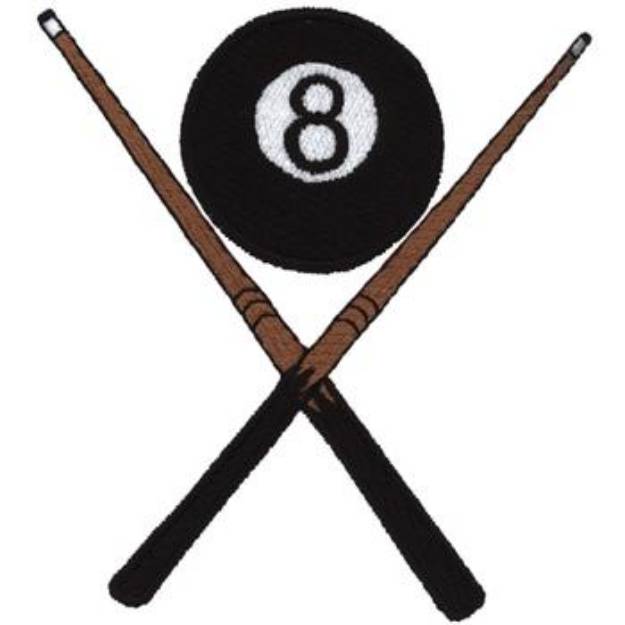 Picture of 8 Ball & Cue Sticks Machine Embroidery Design