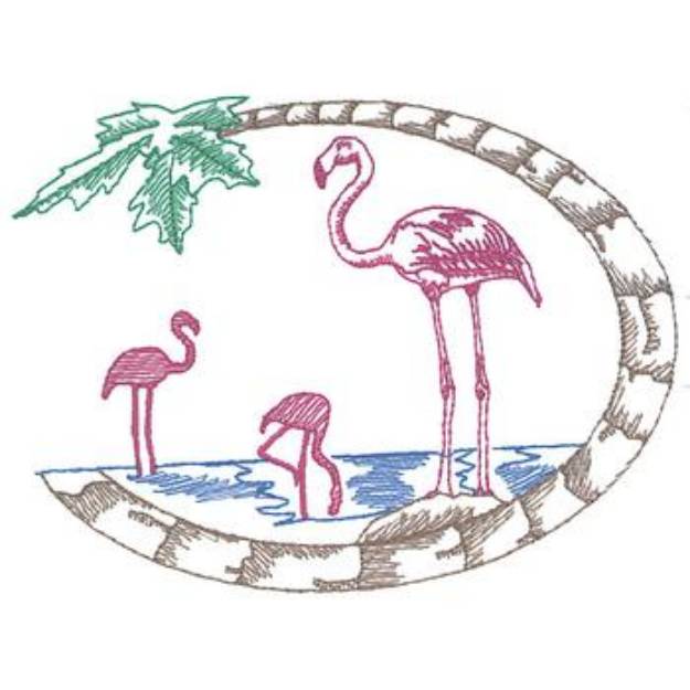 Picture of Large Flamingo Scene Machine Embroidery Design