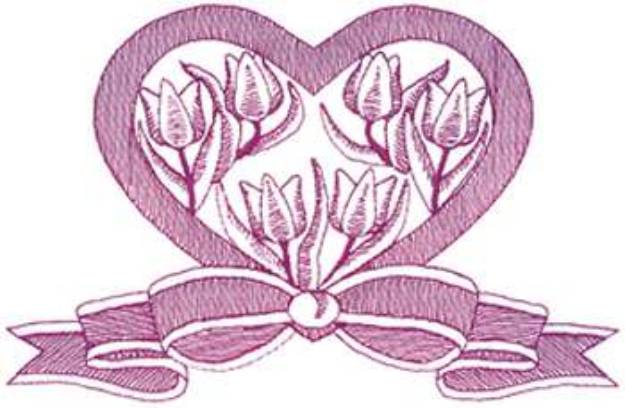 Picture of Large Heart And Tulips Machine Embroidery Design