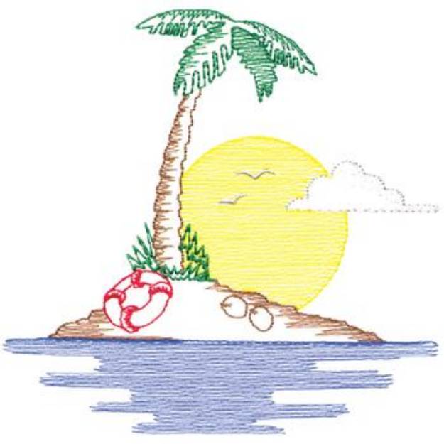 Picture of Large Island Scene Machine Embroidery Design