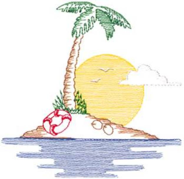 Picture of Small Island Scene Machine Embroidery Design