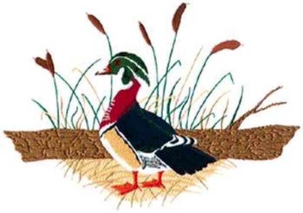 Picture of Wood Duck Scene Machine Embroidery Design