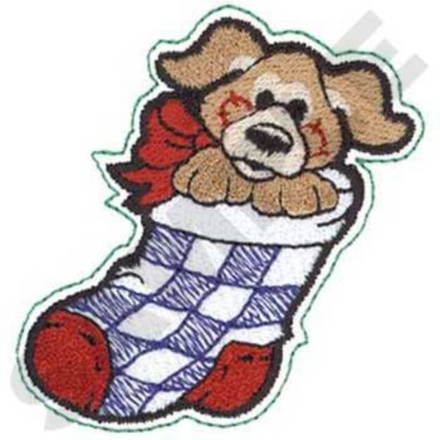 Picture of Puppy In Stocking Machine Embroidery Design