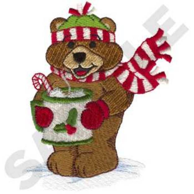 Picture of Bear Drinking Cocoa Machine Embroidery Design