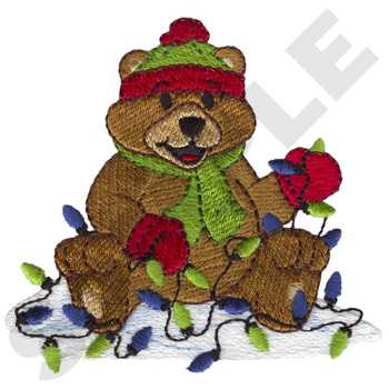 Bear And Xmas Lights Machine Embroidery Design