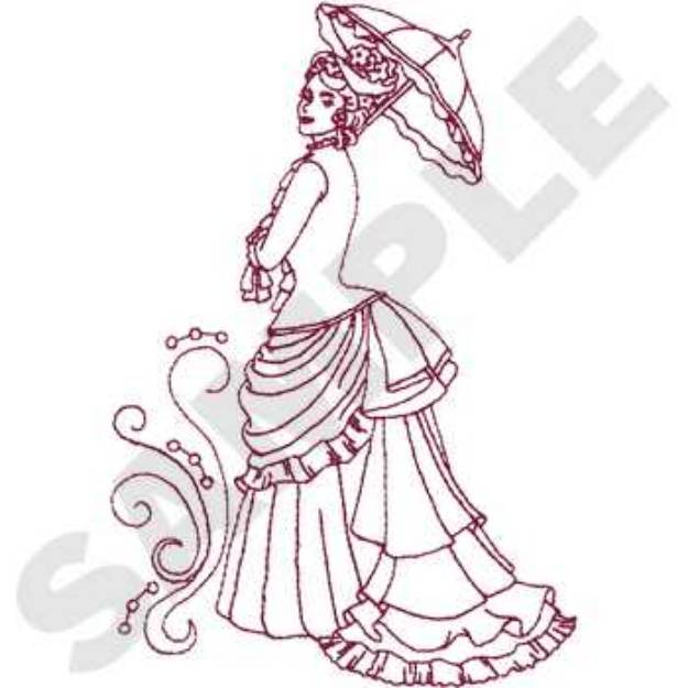 Picture of Lady with Parasol Machine Embroidery Design