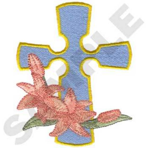 Picture of Cross & Flowers Machine Embroidery Design