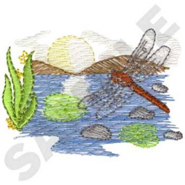 Picture of Dragonfly Lake Scene Machine Embroidery Design