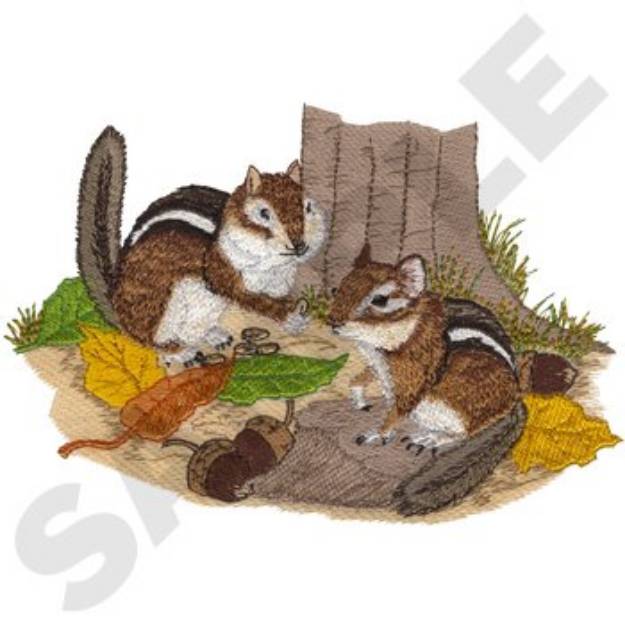 Picture of Chipmunk Scene Machine Embroidery Design