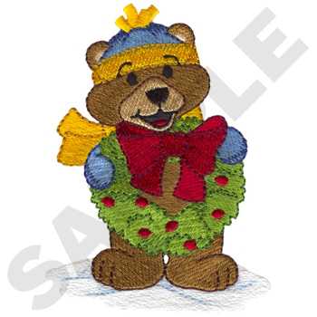 Bear With Wreath Machine Embroidery Design
