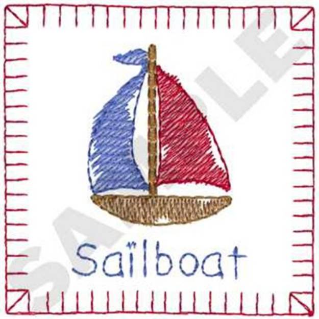 Picture of Sailboat Quilt Square Machine Embroidery Design