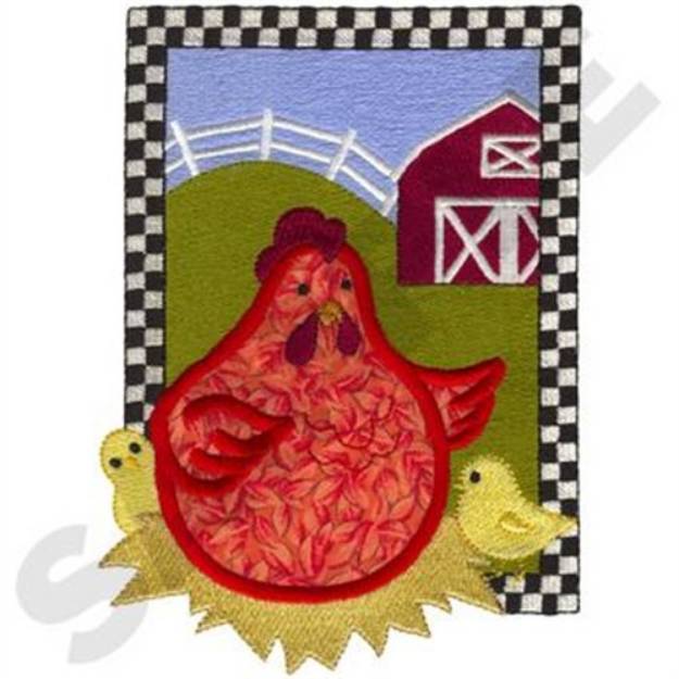 Picture of Hen W/Chicks Applique Machine Embroidery Design