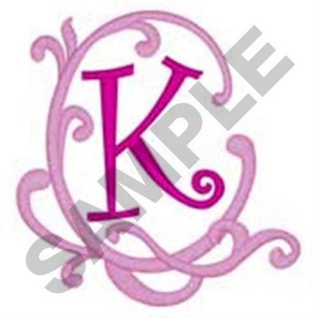Picture of Pink Scroll K Machine Embroidery Design