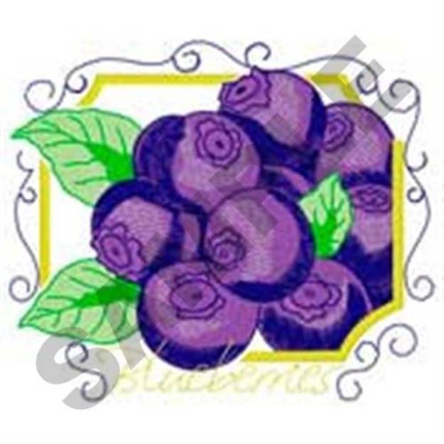 Picture of Scroll Framed Blueberries Machine Embroidery Design