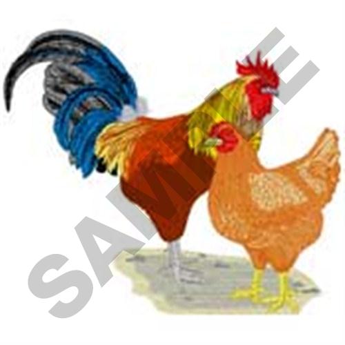 Bantam Rooster & Hen Machine Embroidery Design