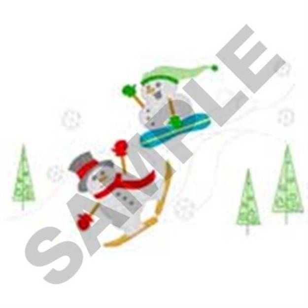 Picture of Snowmen Skiing Machine Embroidery Design