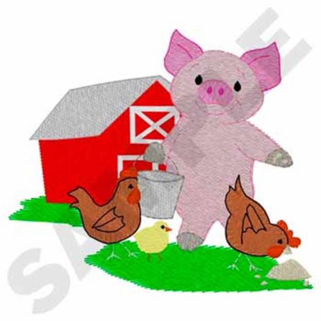 Picture of Pig Feeding Chickens Machine Embroidery Design