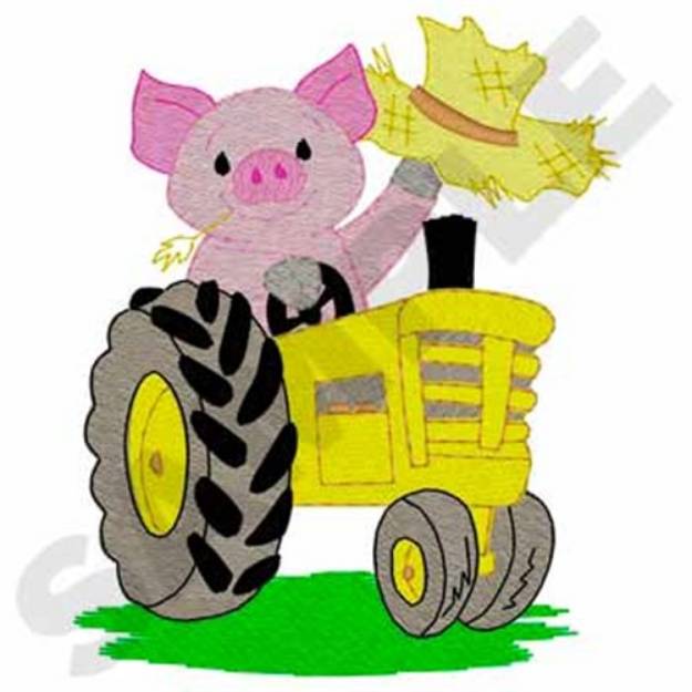 Picture of Pig Driving Tractor Machine Embroidery Design