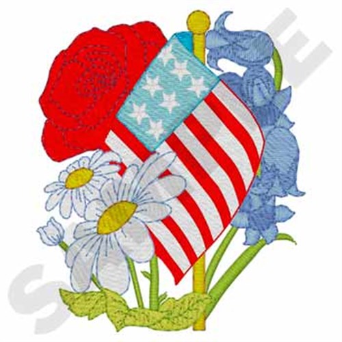 American Flag Flowers Machine Embroidery Design