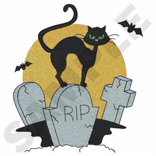 Cat In Graveyard Machine Embroidery Design