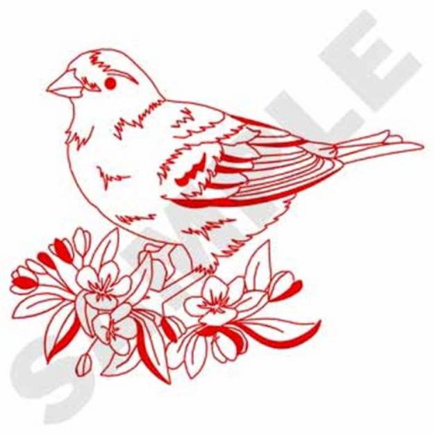 Picture of Indigo Bunting Redwork Machine Embroidery Design