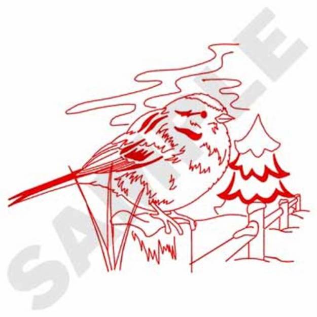 Picture of Tree Sparrow Redwork Machine Embroidery Design