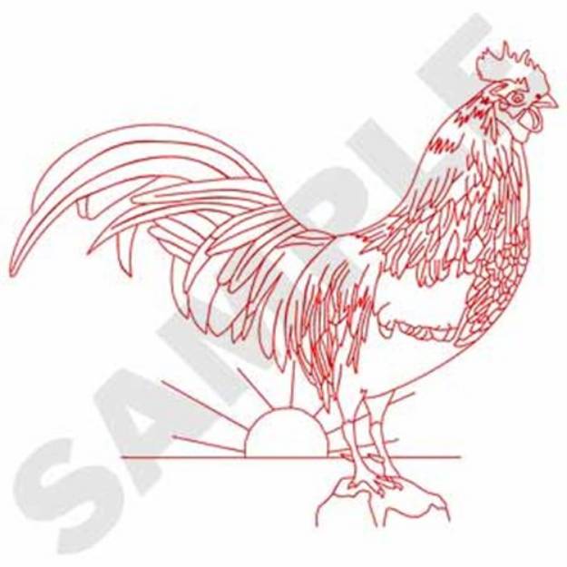 Picture of Redwork Rooster  Machine Embroidery Design